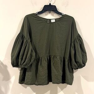 A New Day Olive Green Size XXL Puff Sleeve Bohemian Fancy Top